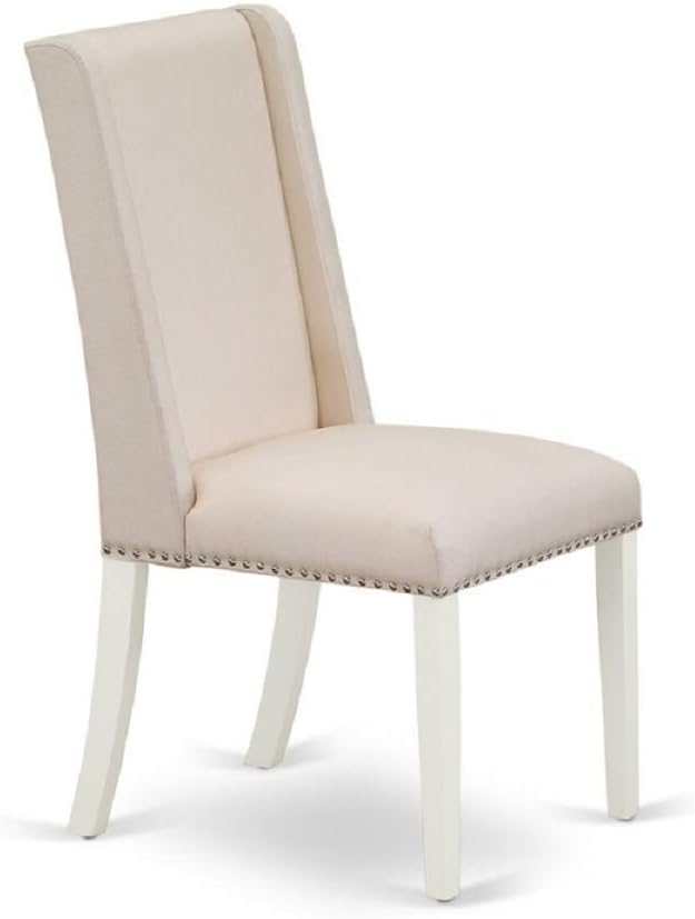 East West Furniture DLFL5-WHI-01 5 Piece Modern Dining Table Set Includes a Round Wooden Table with Dropleaf and 4 Cream Linen Fabric Parson Dining Room Chairs, 42x42 Inch, Linen White