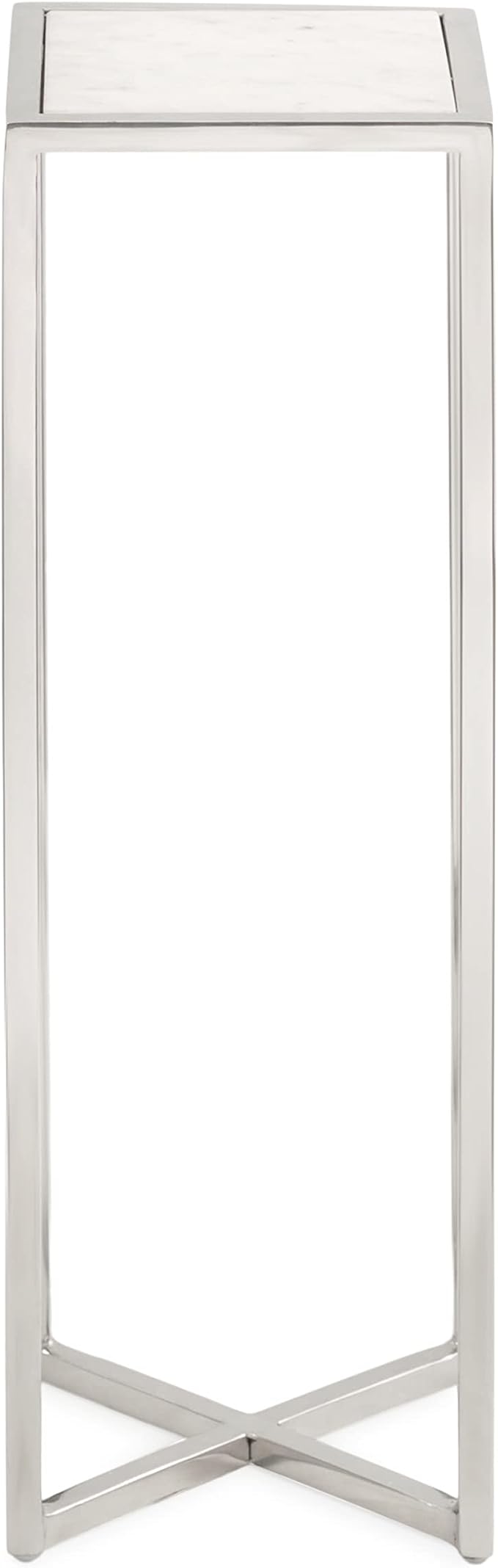 Kate and Laurel Jaspur Modern Glam Drink Table, 7 x 7 x 21, White and Silver, Decorative Metal and Marble Accent Martini Cocktail Table for Display and Storage