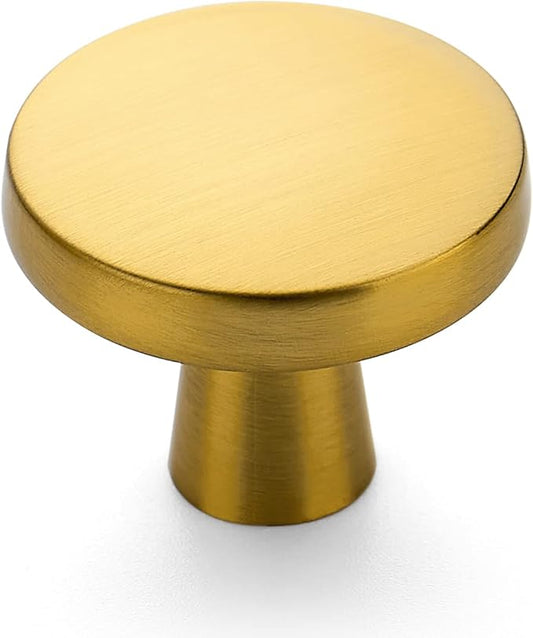 Ravinte 5 Pack Drawer Pulls 1-1/4 Inch Brushed Brass Kitchen Cabinet Knobs Solid Round Gold Dresser Handles for Simple Cupboard Hardware