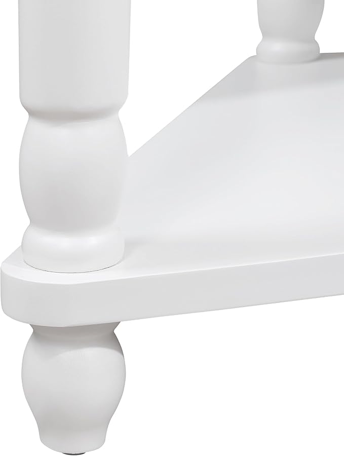 GDFStudio Trmxmbi 3 Tier Corner Console Table with 1 Storage Drawers and Shelves, 33.8'' Rustic Wood Triangle Sofa End Table for Small Spaces, Solid Wood Legs, Milk White