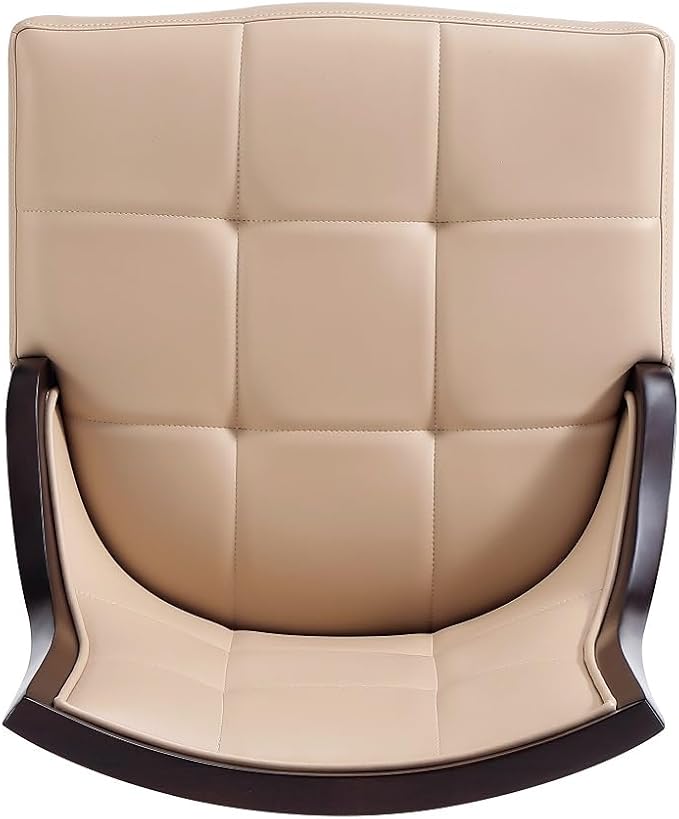 Manhattan Comfort Fifth Avenue Faux Leather Dining Chairs, Parsons Accent Furniture with Padded Wingback Seat, Fine Rectangular Stitching and Solid Beech Wood Frame, Set of 2, Tan