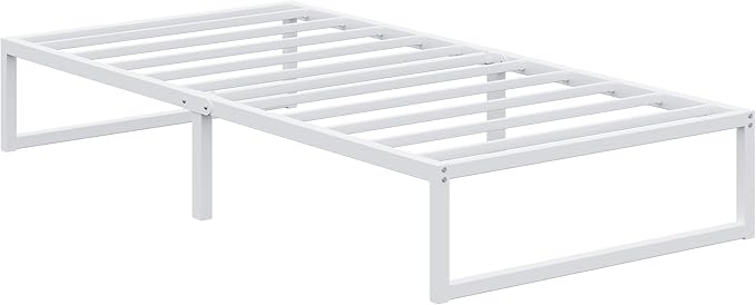 EMODA 12 Inch Twin Bed Frames, Metal Platform White Bed Frame Twin No Box Spring Needed, Heavy Duty Steel Slats Support, Easy Assembly, Noise Free