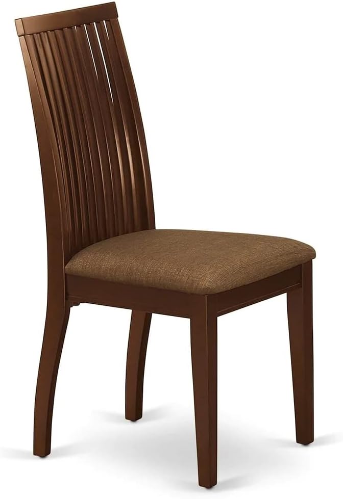East West Furniture DMIP3-MAH-C 3 Piece Dining Set Contains a Round Dining Room Table with Dropleaf and 2 Linen Fabric Upholstered Chairs, 42x42 Inch, Mahogany