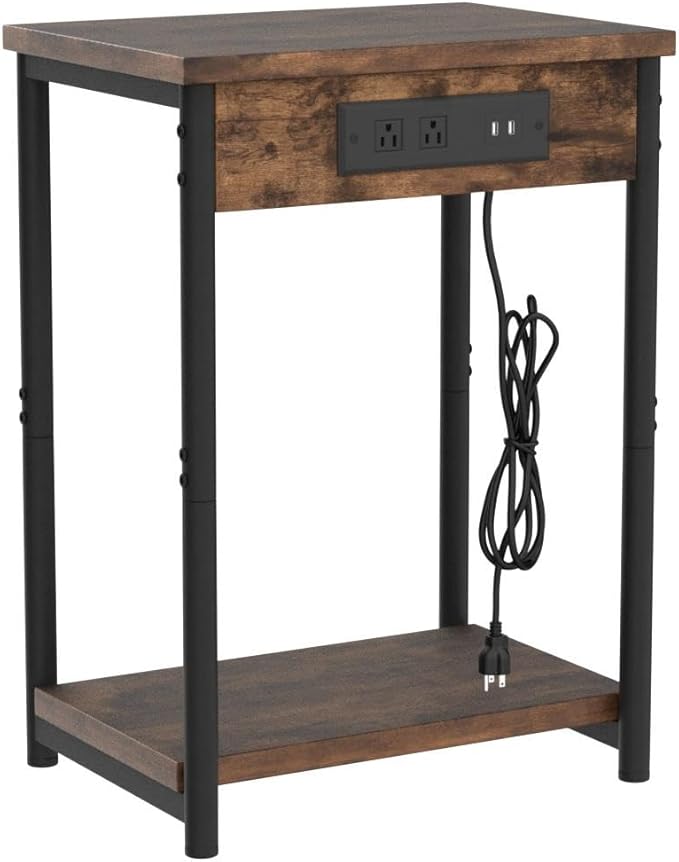 TUTOTAK Night Stand with Charging Station, Set of 2, End Table, Side Table with USB, 21.8”H Nightstand with Storage Shelf, Sofa Couch Table TB01BB029 (2 pcs)