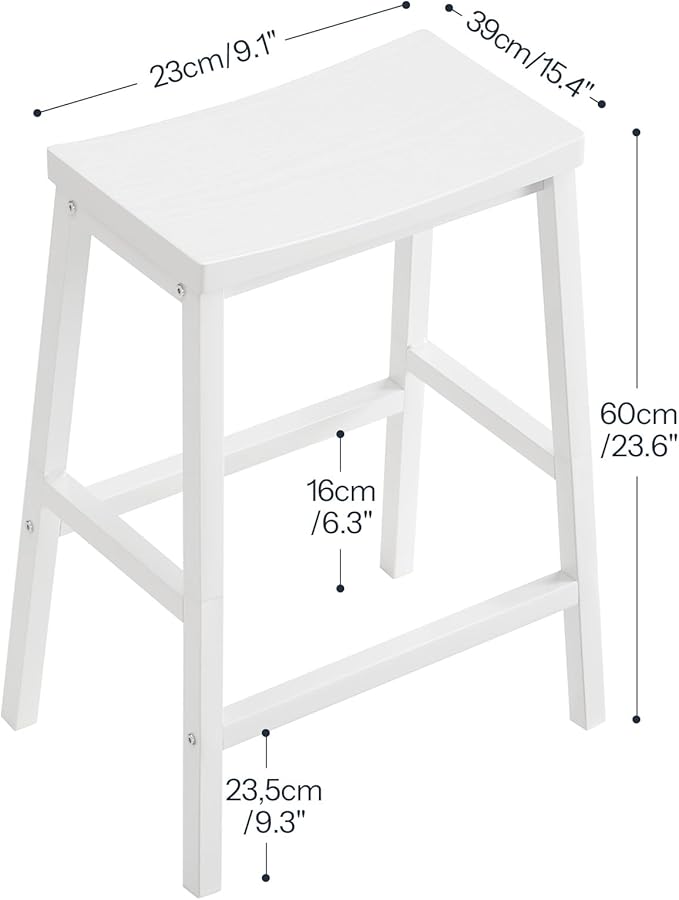 HOOBRO Bar Stools, Set of 2 Bar Chairs, 23.6 Inch Saddle Stools, Kitchen Counter Seat with Footrests, Industrial Barstools for Dining Room, Kitchen, Counter, Bar, White WW02MD01