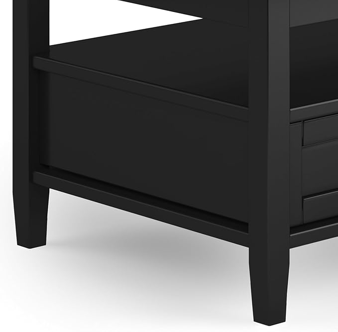 SIMPLIHOME Warm Shaker Coffee Table - 48 inch Wide Solid Wood Cocktail Table in Black, Transitional Living Room Table with 2 Storage Drawers and Open Shelf for Sitting Area or Lounge