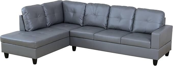 NicBex Sectional Couch 3 Pieces Sofa Set with Right Chaise Synthetic Leather L Shaped Cloud Couch for Living Room Furniture Sets with Storage Ottoman, Modular Sofa for Living Room & Apartment, Gray