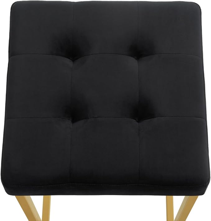 24KF Contemporary Counter Height Bar Stool Set of 2 for Kitchen Island, 26" H Velvet Padded Gold Barstool Bar Chair,5066-Black