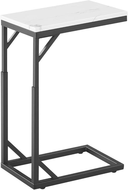 C-Shaped End Table, Small Sofa Table with Metal Frame, Adjustable Height Side Table for Couch, Living Room, Bedroom, Bedside (Black, Large)