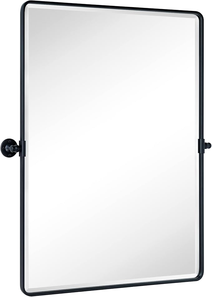 TEHOME 30x40 Pivot Mirror Matt Black Tilt Bathroom Vanity Mirror Large Black Metal Framed Rectangle Tilting Beveled Vanity Mirrors for Wall, Vertical Hanging