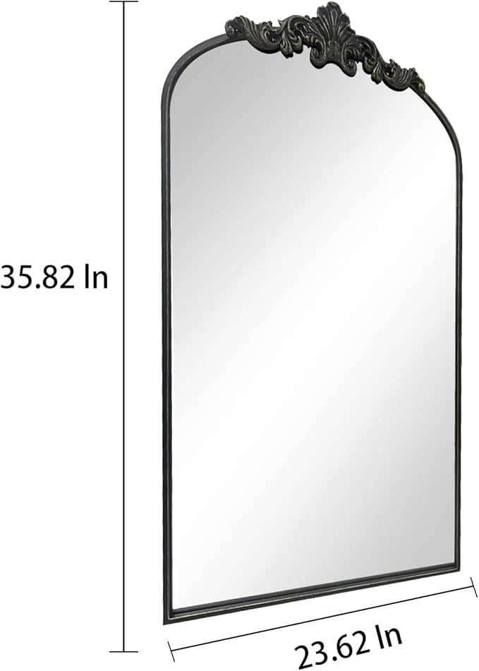 WAMIRRO Arched Mirror,Black Traditional Vintage Ornate Baroque Mirrors,Antique Brass Mirrors for Entryway/Fireplace/Living Room/Hallway/Bathroom.24“X36“ Black