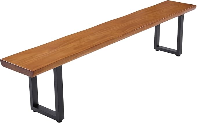 Solid Wood Top Bench with Metal Legs Durable Long Bench for Home Office Living Room Dining Room Versatile Multi Size Options Perfect Chair Stool Dining Bench Dining Chair (Light brown bench, 62.99in)
