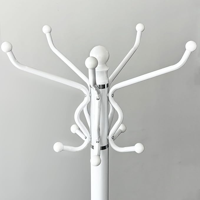 Kertnic Freestanding Coat Rack with 18 Hooks & Marble Base - Heavy Duty Metal Hall Tree Stand for Entryway, Hats, Coats, Bags Rack - Modern Hanger Organizer for Home, Office, Dorm (18 hooks -White)