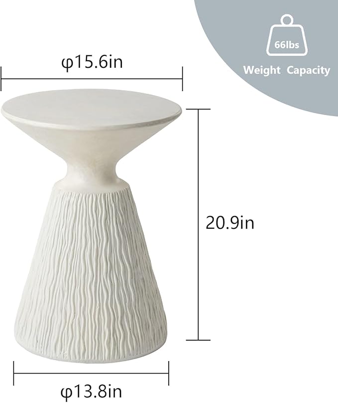 COSIEST Outdoor Side Table, Mushroom Shaped MgO Accent Table, Lightweight Patio End Table with Rotund Base, Round Top Plant Stand for Garden and Deck, White