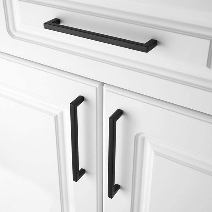 KOOFIZO Solid Square Bar Cabinet Handle - Black Furniture Pull, 6.3 Inch/160mm Screwhole Distance, 10-Pack for Kitchen Cupboard Door, Bedroom Dresser Drawer, Bathroom Wardrobe Hardware