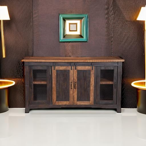Martin Svensson Home Santa Fe Solid Wood TV Stand, 65", Antique Black and Aged Distressed Pine