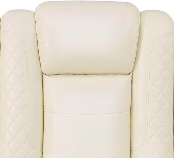 Electric Power Recliner Sofa Living Room Furniture, Comfy Home Theater Breathing Leather Seating with USB 2.0 Charging Ports, LED Light Strips, Fold-Down Table & Wireless Charging Device (White-2)