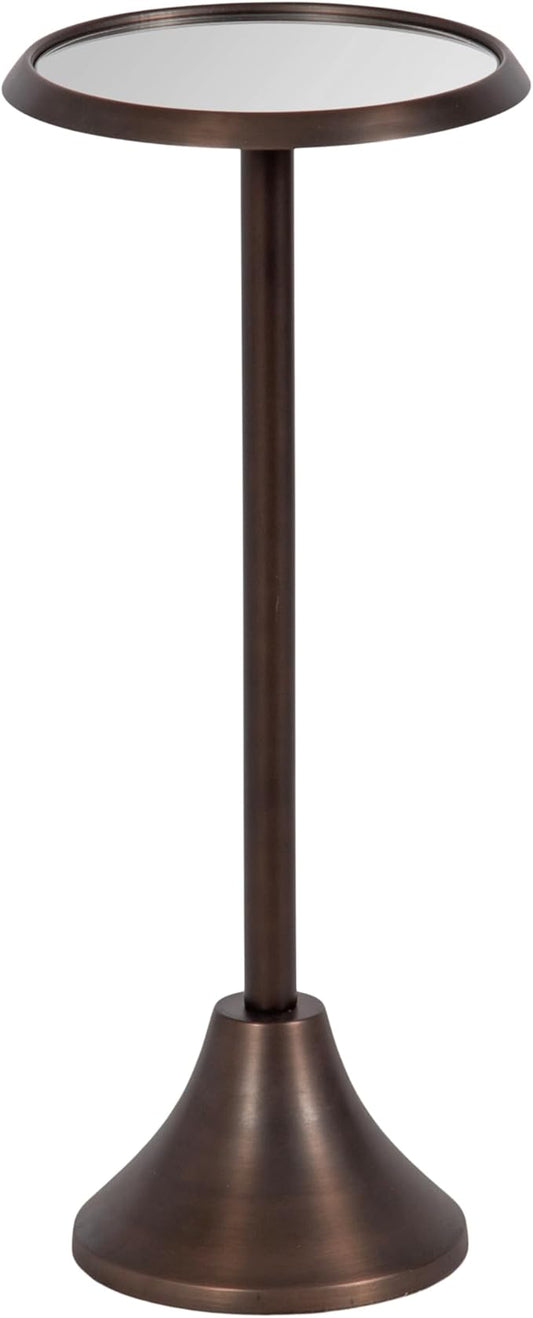Kate and Laurel Sanzo Modern Pedestal Drink Table; 10 x 10 x 23; Antique Bronze; Decorative End Table with Mirrored Tabletop for Use as Small Plant Stand or Cute Martini Table