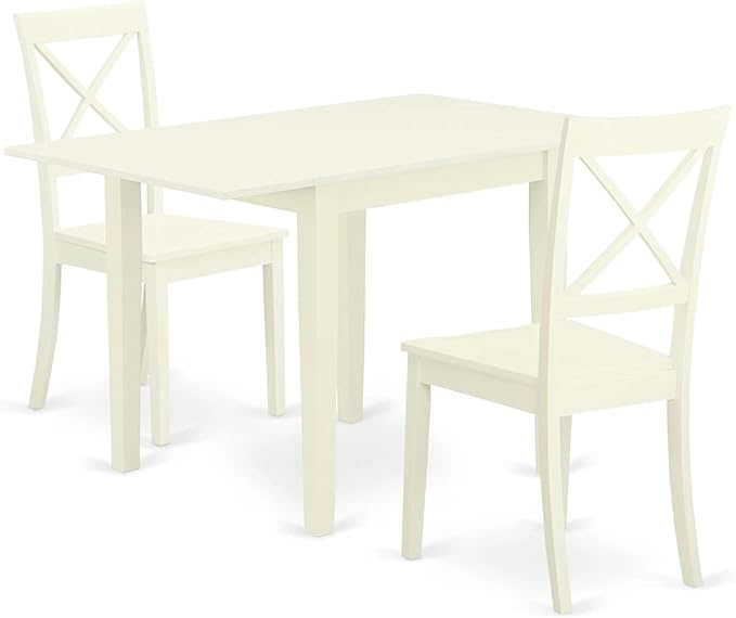 East West Furniture NDBO3-LWH-W 3 Piece Dinette Set for Small Spaces Contains a Rectangle Dining Table with Dropleaf and 2 Kitchen Dining Chairs, 30x48 Inch, Linen White