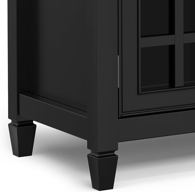 SIMPLIHOME Connaught Solid Wood 60 inch Wide Traditional Wide Storage Cabinet Buffet in Black for The Living Room, Entryway and Family Room