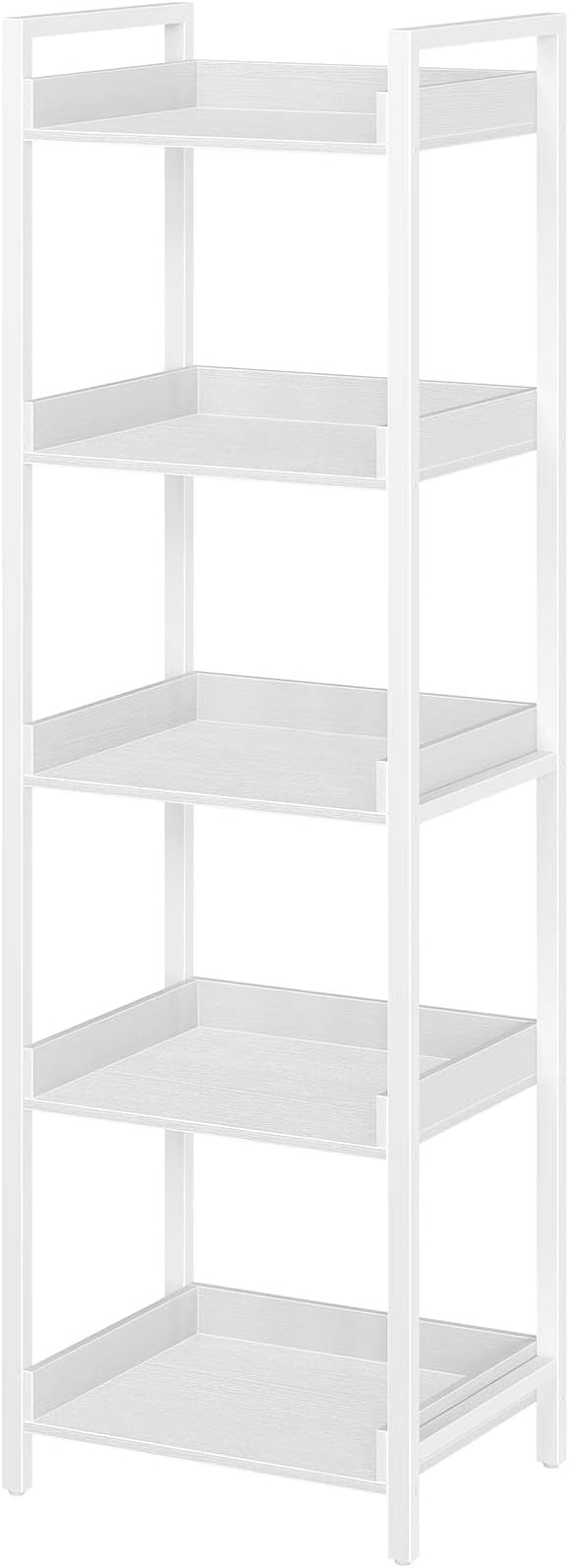 Rolanstar Bookshelf, 5-Tier Storage Rack, Narrow Corner Bookshelf, Display Wooden Shelves for Living Room, Bathroom, Balcony, Kitchen,White