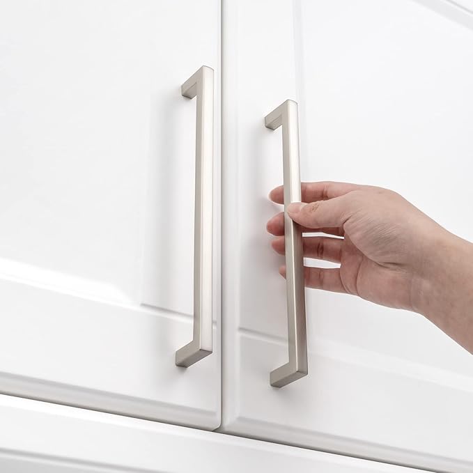 KOOFIZO Solid Square Bar Cabinet Handle - Brushed Nickel Furniture Pull, 7.6 Inch/192mm Screwhole Distance, Pack of 5 for Kitchen Cupboard Door, Bedroom Dresser Drawer, Bathroom Wardrobe Hardware