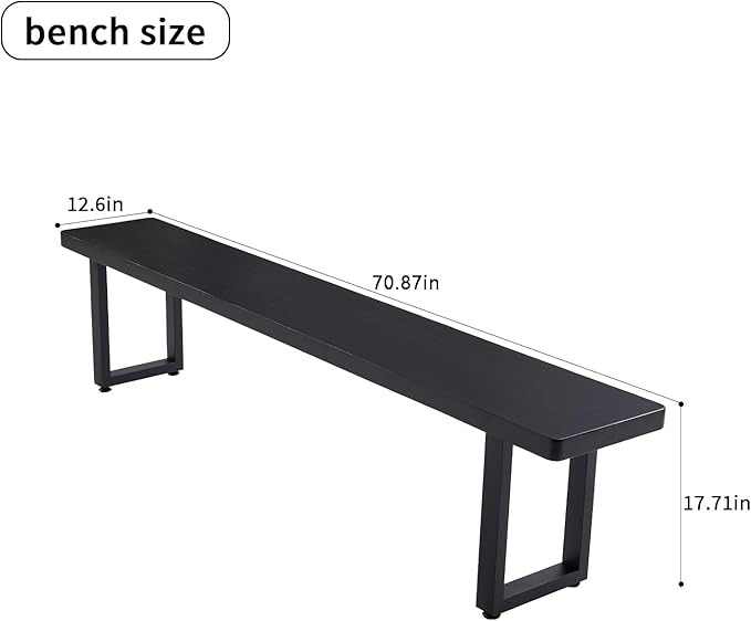 Black Bench Wooden Bench with Metal Legs Suitable for Dining Room Living Room Office Conference Room Indoor Stool Multiple (70.87in)