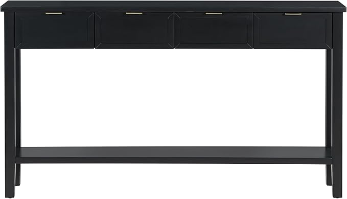 Ball & Cast 60“ Contemporary 4 Drawers Console Table, Long Narrow Entryway-Table with Drawer & Shelf, Modern Storage Sofa Tables, Farmhouse Wood Couch-Tables for Entrance Hallway Living,Black
