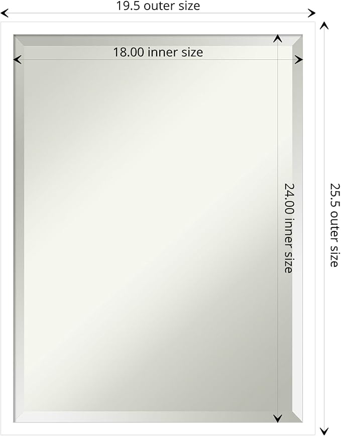 Amanti Art White Bathroom Mirror for Over Sink, 26x20 Svelte White Rectangle Vanity Mirror, Medium Modern Contemporary Wood Frame, Hangs Horizonally and Vertically, Bathroom Wall Decor, Beveled Edge