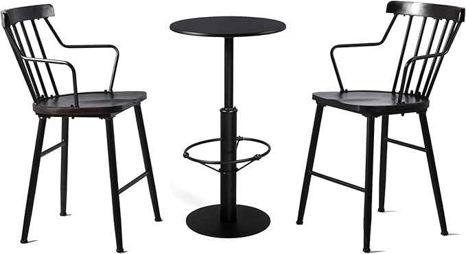 Diwhy Industrial Pub Table 23.6" Iron Round Desktop 37.4" Height Cast Iron Bar Table Black
