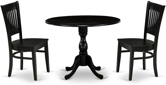 East West Furniture DMVA3-BLK-W 3 Piece Dinette Set for Small Spaces Contains a Round Dining Table with Dropleaf and 2 Dining Chairs, 42x42 Inch, Black