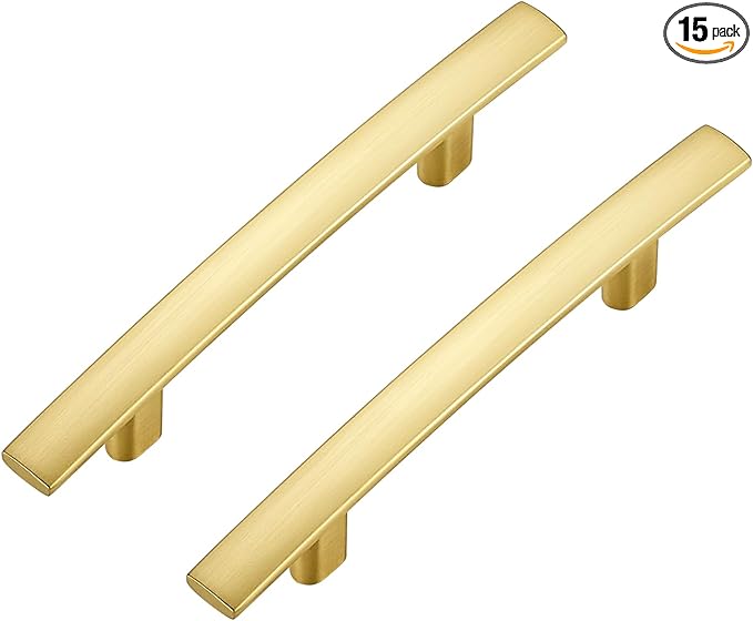 15 Pack Cabinet Handles 3" Hole Center - Curved Cabinet Pulls Brushed Brass Drawer Pulls for Kitchen Cupboard Solid Handles for Dresser Drawer Arch Closet Hardware