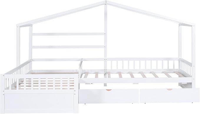 Twin Size House Platform Bed with Three Storage Drawers,Double Shared-Bed,2 in 1 Bed,L-Shaped Platform Bed for Boys Girls Shared Beds,Perfect complement to Any Small Space,White