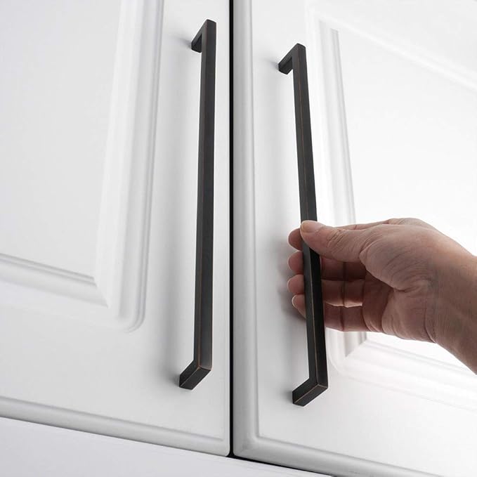 KOOFIZO Solid Square Bar Cabinet Handle - Oil Rubbed Bronze Furniture Pull, 10 Inch/256mm Screwhole Distance, 10-Pack for Kitchen Cupboard Door, Bedroom Dresser Drawer, Bathroom Hardware
