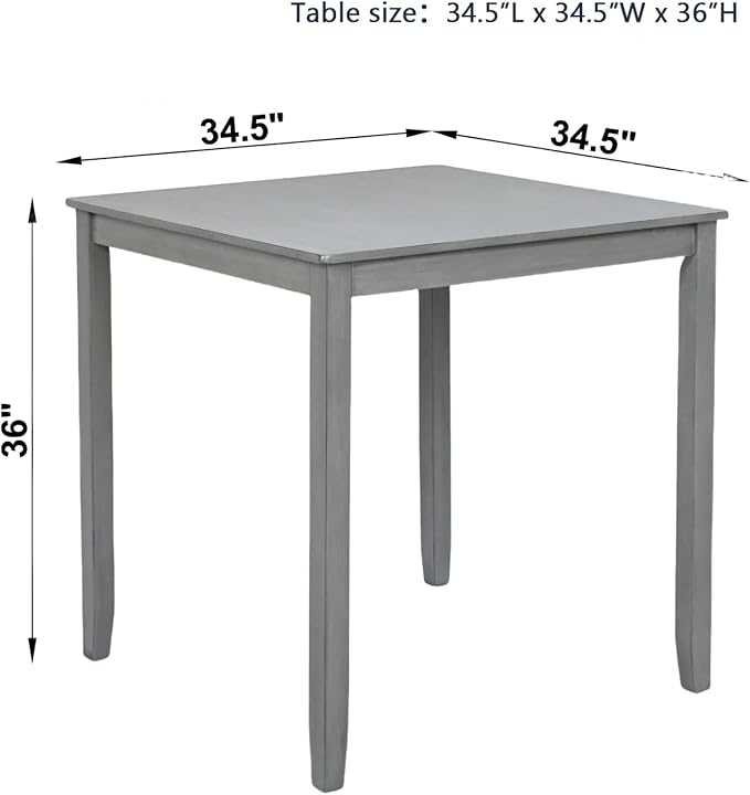 Dining Table for 4, Wooden Rectangular Kitchen Table with Natural Woodgrain Finish, 36" H MDF Modern Dining Table with Solid Wood Tapered Legs and Rounded Corners, Easy Assembly, Gray