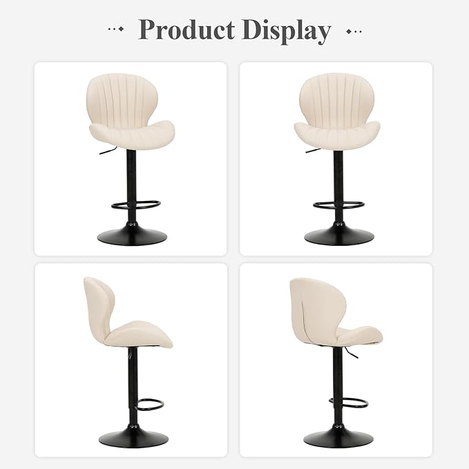 COLAMY Bar Stools Set of 6, Modern Swivel Bar Chairs, Adjustable Faux Leather Upholstered Barstools Counter Height with High Backrest for Bar, Kitchen Island, Dining Room, Beige