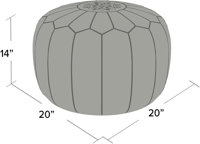 Stuffed Round Design Moroccan Leather Pouf Ottoman, Handmade, Pre-Filled, 100% Genuine Leather, 13” Height x 20” Diameter, Footstool & Living Room Décor (Dark Tan)