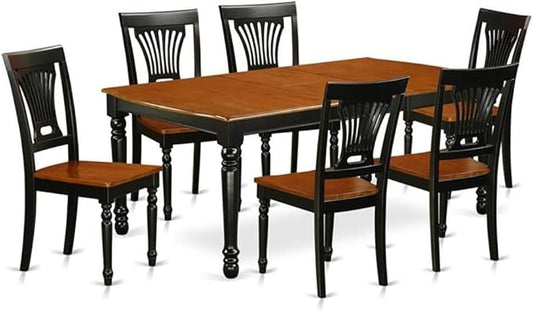 East West Furniture DOPL7-BCH-W 7 Piece Dining Table Set Consist of a Rectangle Dining Room Table with Butterfly Leaf and 6 Wooden Seat Chairs, 42x78 Inch, Black & Cherry