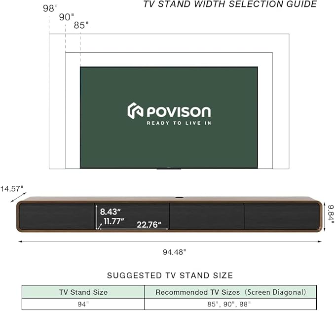 Minimalist Floating TV Stand with LED Lights, Modern Wall-Mounted Media Console with 4 Flip-Down Cabinet Doors for 85 Inch TV, Fully-Assembled, Walnut Veneer, 94"