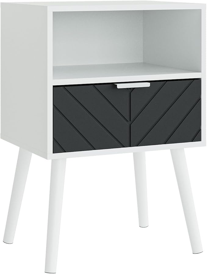 Nightstand,Bedside Table with Gold Frame, White Night Stand, Modern Bedside Furniture,End Table with Drawer and Shelf for Bedroom,Living Room