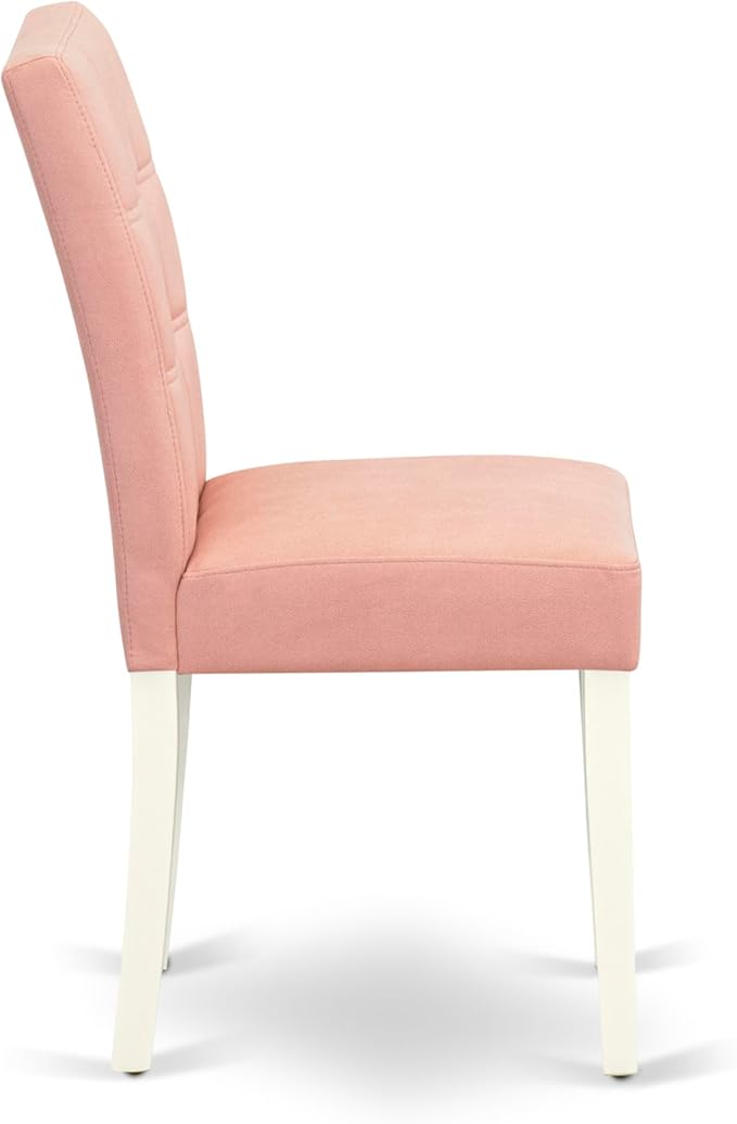 East West Furniture DOAS7-LWH-42 7 Piece Dinette Table Set Consists A Dinner Table and 6 Beige Red Polyester Fabric Parson Dining Chairs with Stylish Back- Linen White Finish