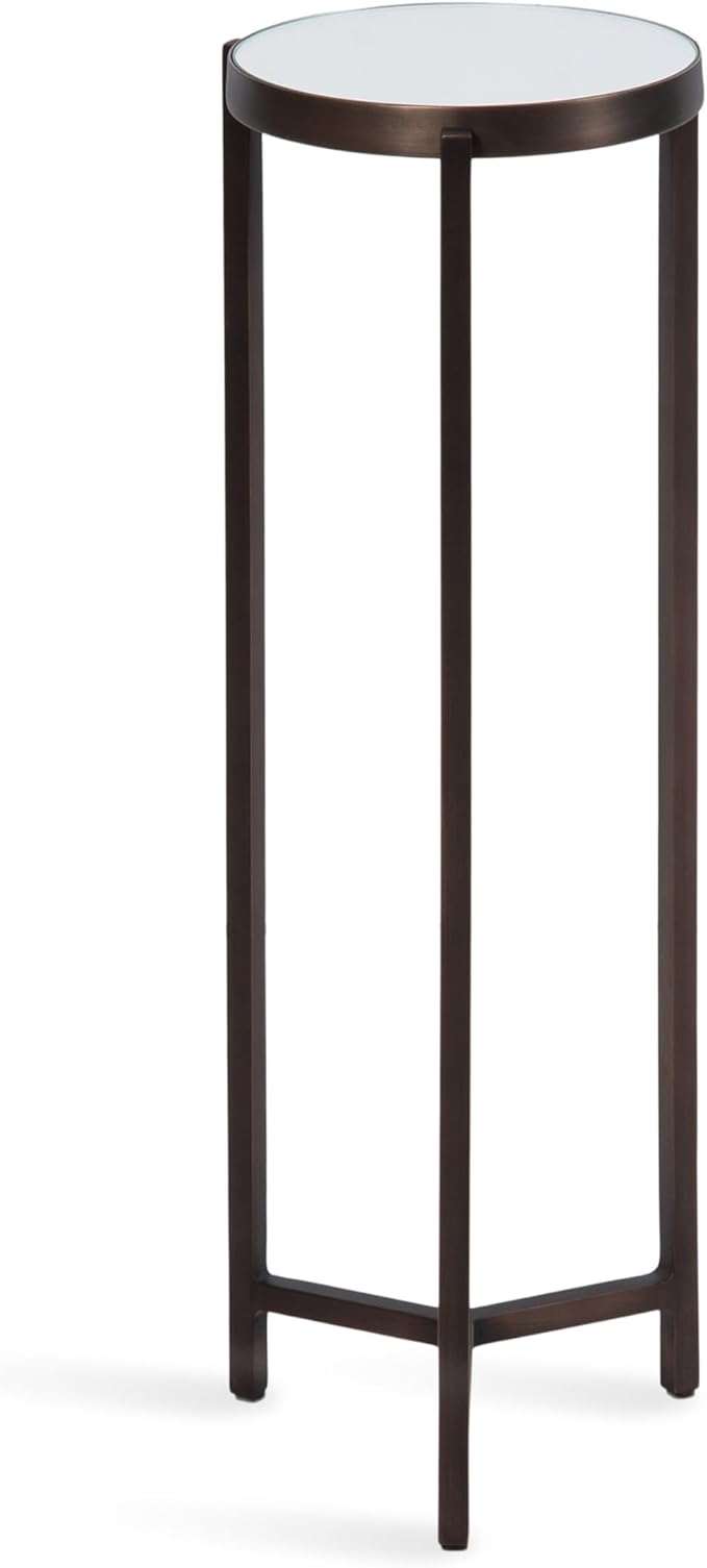 Kate and Laurel Aguilar Modern Mirrored Round Drink Table, 9 x 9 x 23, Bronze, Metal Accent Table with Mirrored Tabletop for Use as Small Plant Stand