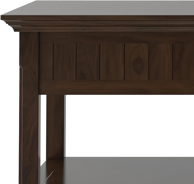 SIMPLIHOME Acadian Lift Top Coffee Table - 48 inch Wide Solid Wood Transitional Pop-up Cocktail Table in Brunette Brown, Classic Living Room Table with Lift-up Storage Compartment and Open Shelf