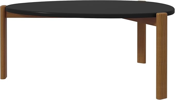 Manhattan Comfort Gales Mid Century Modern Coffee Table with Oval Triangle Shaped Top, Accent Furniture for Living Room Made from Solid Eucalyptus Wood, Matte Black