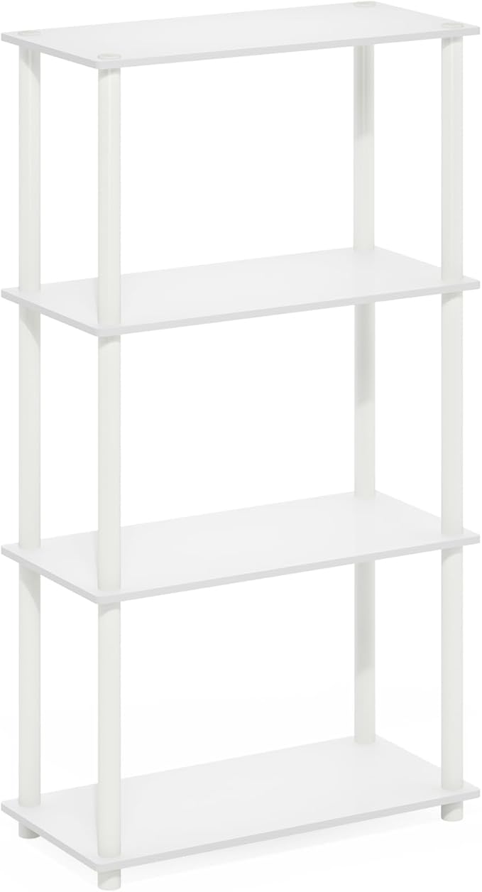 Furinno Turn-N-Tube 4-Tier Multipurpose Shelf Display Rack, White/White