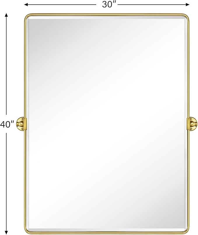TEHOME 30x40'' Brushed Gold Pivoting Bathroom Vanity Mirror 40x30'' Brushed Brass Metal Framed Rectangle Tilting Beveled Vanity Mirrors for Wall