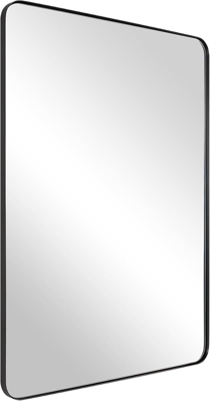 ANDY STAR Wall Mirror for Bathroom, Mirror for Wall with Black Metal Frame 22" X 30", Decorative Wall Mirrors for Living Room,Bedroom, Glass Panel Rounded Corner Hangs Horizontal Or Vertical