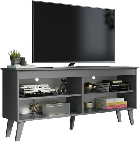 Madesa Compact TV Stand Cabinet with 4 Shelves and Cable Management for 50, 55 Inch TV Media Storage Unit Living Room and Bedroom Modern Wooden Television Media Console - Grey