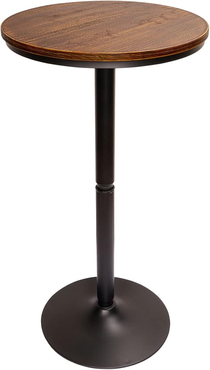 Round Bar Height Bistro Pub Table - Natural Wood Top, Heavy Metal Frame, 21.7 Inch Top, 40.5 Inch Height