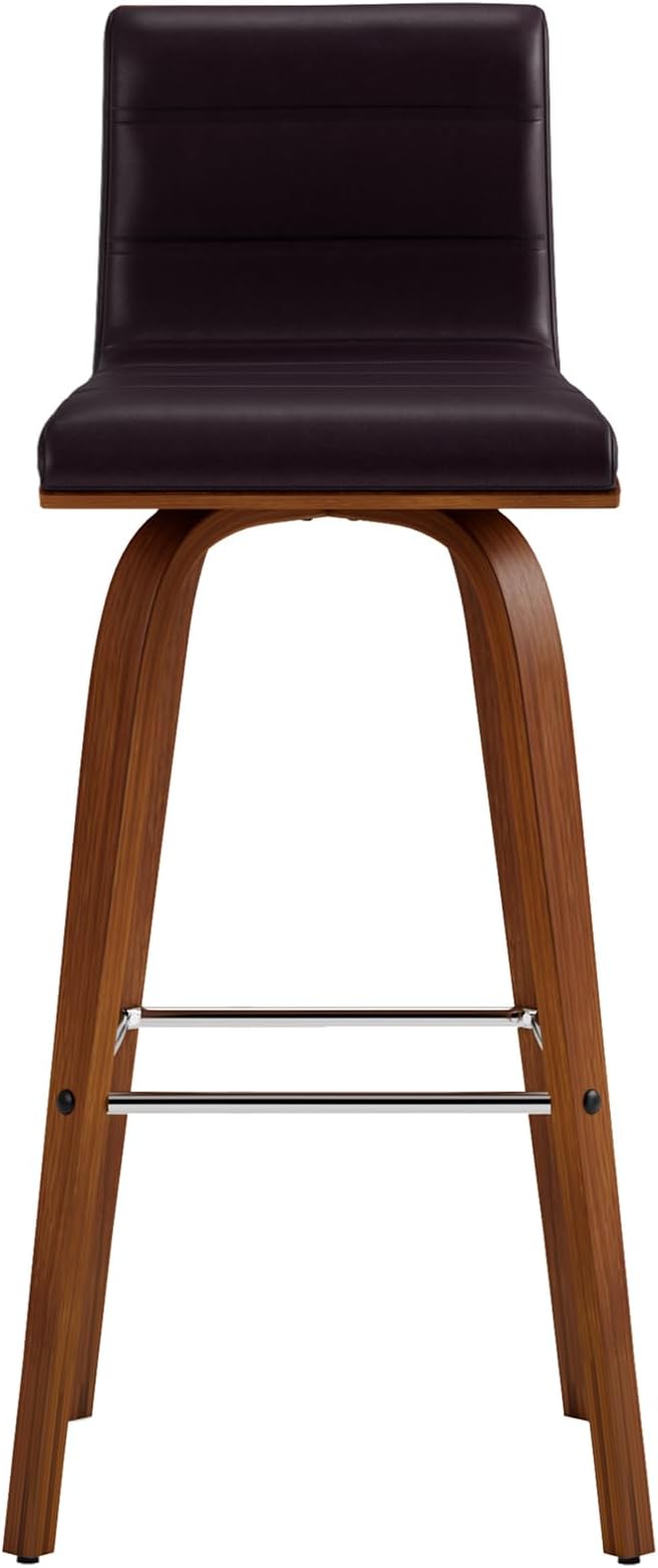 Vienna 30" Swivel Bar Stool in Walnut Wood Finish with Brown Faux Leather - Set of 2